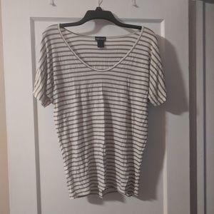 Taupe and White V Neck Tee Large